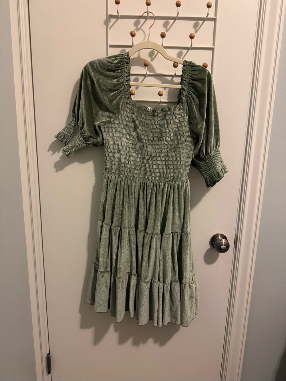 Baltic Born Sage Green Smocked Puff Sleeve Tiered Dress
